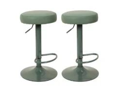 SMIDO - Lot De 2 Tabourets Réglables Simili Vert