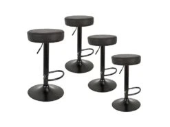 SMIDO - Lot De 4 Tabourets Réglables Simili Noir