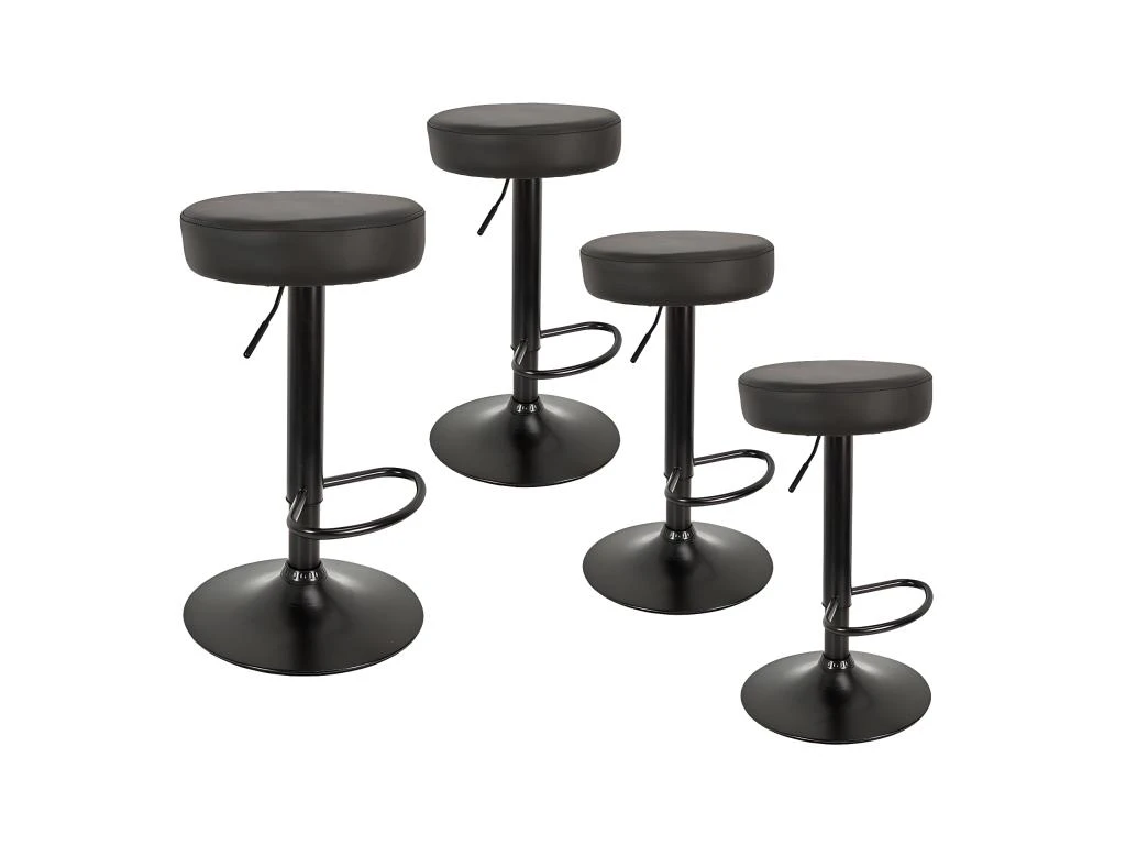 SMIDO - Lot De 4 Tabourets Réglables Simili Noir 3 SMIDO - Lot De 4 Tabourets Réglables Simili Noir