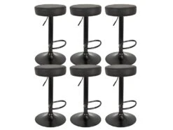 SMIDO - Lot De 6 Tabourets Réglables Simili Noir