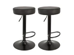 SMIDO - Lot De 2 Tabourets Réglables Simili Noir