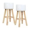 KALAK - Lot De 2 Tabourets Tissu Blanc Bouclettes Pieds Bois -Electroménager Soldes tabouret haut 12628127