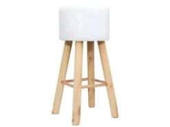 KALAK - Lot De 2 Tabourets Tissu Blanc Bouclettes Pieds Bois -Electroménager Soldes tabouret haut 12628133