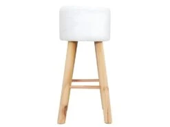 KALAK - Lot De 2 Tabourets Tissu Blanc Bouclettes Pieds Bois -Electroménager Soldes tabouret haut 12628135