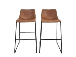 BISNIO - Lot De 2 Tabourets Effet Cuir Vieilli Avec Surpiqures