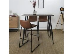 BISNIO - Lot De 2 Tabourets Effet Cuir Vieilli Avec Surpiqures -Electroménager Soldes tabouret haut 12628337