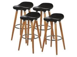 Lot De 4 Tabourets De Bar - Noir - Pied Metal Peinture Bois - L 39 X P 33 X H 70 Cm - OSLO