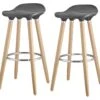 OSLO Lot De 2 Tabourets De Bar Gris Laque + Pieds Hetre Massif - Contemporain - L 39 X P 40 Cm