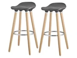 OSLO Lot De 2 Tabourets De Bar Gris Laque + Pieds Hetre Massif - Contemporain - L 39 X P 40 Cm
