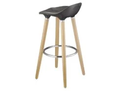 OSLO Lot De 2 Tabourets De Bar Gris Laque + Pieds Hetre Massif - Contemporain - L 39 X P 40 Cm -Electroménager Soldes tabouret haut 12968105