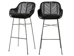 Nunuhai - Lot De 2 Tabourets De Bar En Rotin 76cm - Couleur - Noir