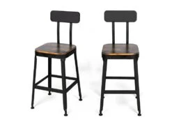 Chilly - Lot De 2 Chaises De Bar Métal Et Bois 63cm - Couleur - Bois Foncé / Noir