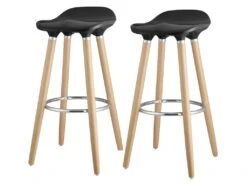 OSLO Lot De 2 Tabourets De Bar Noir Laque + Pieds Hetre Massif - Contemporain - L 39 X P 40 Cm