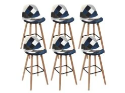 DAMAS - Lot De 6 Tabourets Patchwork Bleu Et Gris