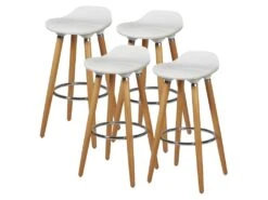 Lot De 4 Tabourets De Bar - Blanc - Pied Metal Peinture Bois - L 39 X P 33 X H 70 Cm - OSLO