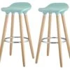 OSLO Lot De 2 Tabourets De Bar Bleu Laqué + Pieds Hetre Massif - Contemporain - L 39 X P 40 Cm