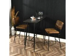 Lot De 2 Tabouret De Bar Industriel Avec Dossier Et Repose-pieds, Siège Rembourrés Marron -Electroménager Soldes tabouret haut 13582623