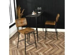 Lot De 2 Tabouret De Bar Industriel Avec Dossier Et Repose-pieds, Siège Rembourrés Marron -Electroménager Soldes tabouret haut 13582625