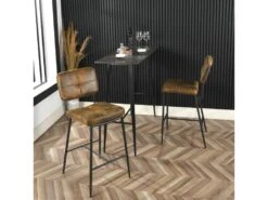 Lot De 2 Tabouret De Bar Industriel Avec Dossier Et Repose-pieds, Siège Rembourrés Marron -Electroménager Soldes tabouret haut 13582631