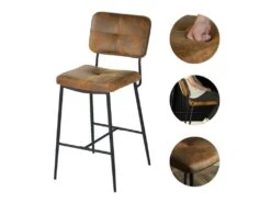 Lot De 4 Tabouret De Bar Industriel Avec Dossier Et Repose-pieds, Siège Rembourrés Marron -Electroménager Soldes tabouret haut 13582665