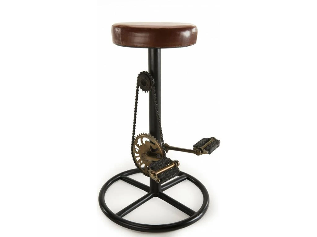 ROBIN - Tabouret De Bar Industriel Cuir Marron Pieds Métal Noir Déco Pédales 7 ROBIN - Tabouret De Bar Industriel Cuir Marron Pieds Métal Noir Déco Pédales – Image 5