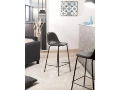 AUGUSTIN - Lot De 2 Tabourets De Bar JOHN Noirs Hauteur D'assise 65cm