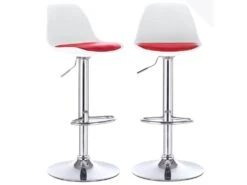 KAYELLES Lot De 2 Tabourets De Bar Design Réglable Pivotant SIG (Blanc-rouge)