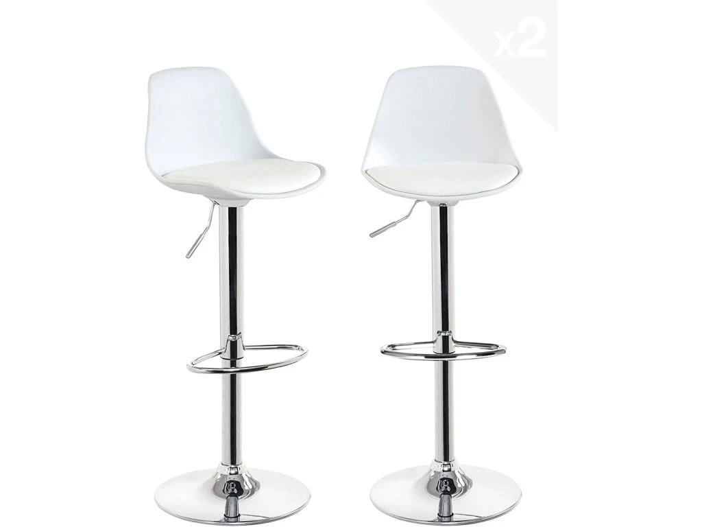 KAYELLES Lot De 2 Tabourets De Bar Design Réglable Pivotant SIG (Blanc) 3 KAYELLES Lot De 2 Tabourets De Bar Design Réglable Pivotant SIG (Blanc)