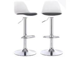KAYELLES Lot De 2 Tabourets De Bar Design Réglable Pivotant SIG (Blanc-noir)