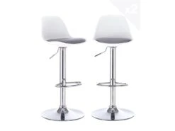 KAYELLES Lot De 2 Tabourets De Bar Design Réglable Pivotant SIG (Blanc-gris)