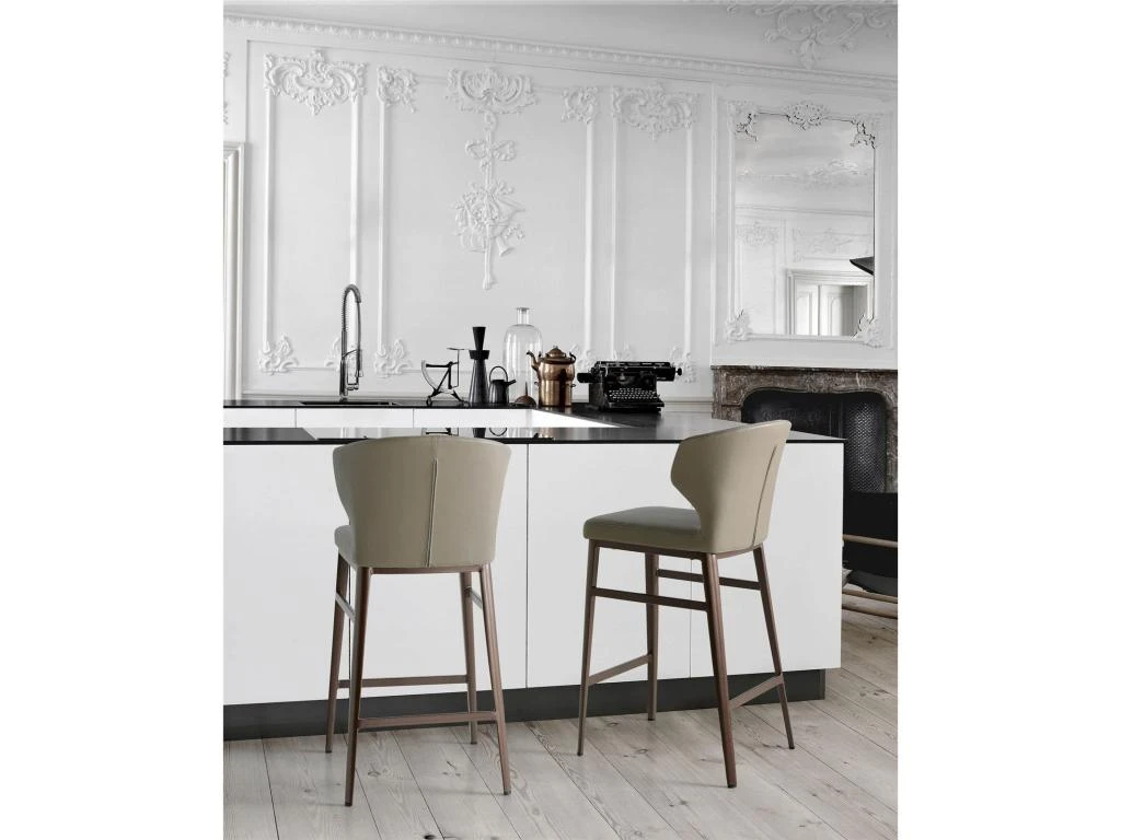 Tabouret Rembourré En Simili Avec Pieds Acier Inoxydable 4 Tabouret Rembourré En Simili Avec Pieds Acier Inoxydable – Image 2