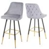 2x Tabourets De Bar Comptoir Chaise Haute Pieds Dorés En Velours Design Rétro Gris Dossier Capitonné 04_0000493 -Electroménager Soldes tabouret haut 15775765