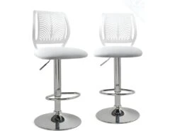 Lot De 2 Tabourets De Bar Design Avec Dossier SAWA (Blanc)