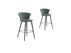 Duo De Chaises De Bar Arrondies Velours Vert D'eau - BOLUP