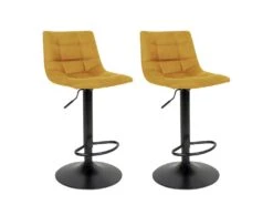 MAGNUS - Lot De 2 Tabourets Acier Et Tissu Jaune Moutarde