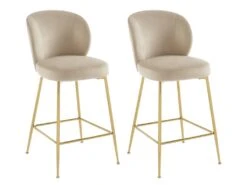 Lot De 2 Tabourets De Bar En Velours Et Métal Doré - Beige - POLPONA De Pascal MORABITO