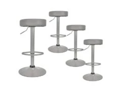 SMIDO - Lot De 4 Tabourets Réglables Simili Gris