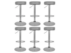 SMIDO - Lot De 6 Tabourets Réglables Simili Gris