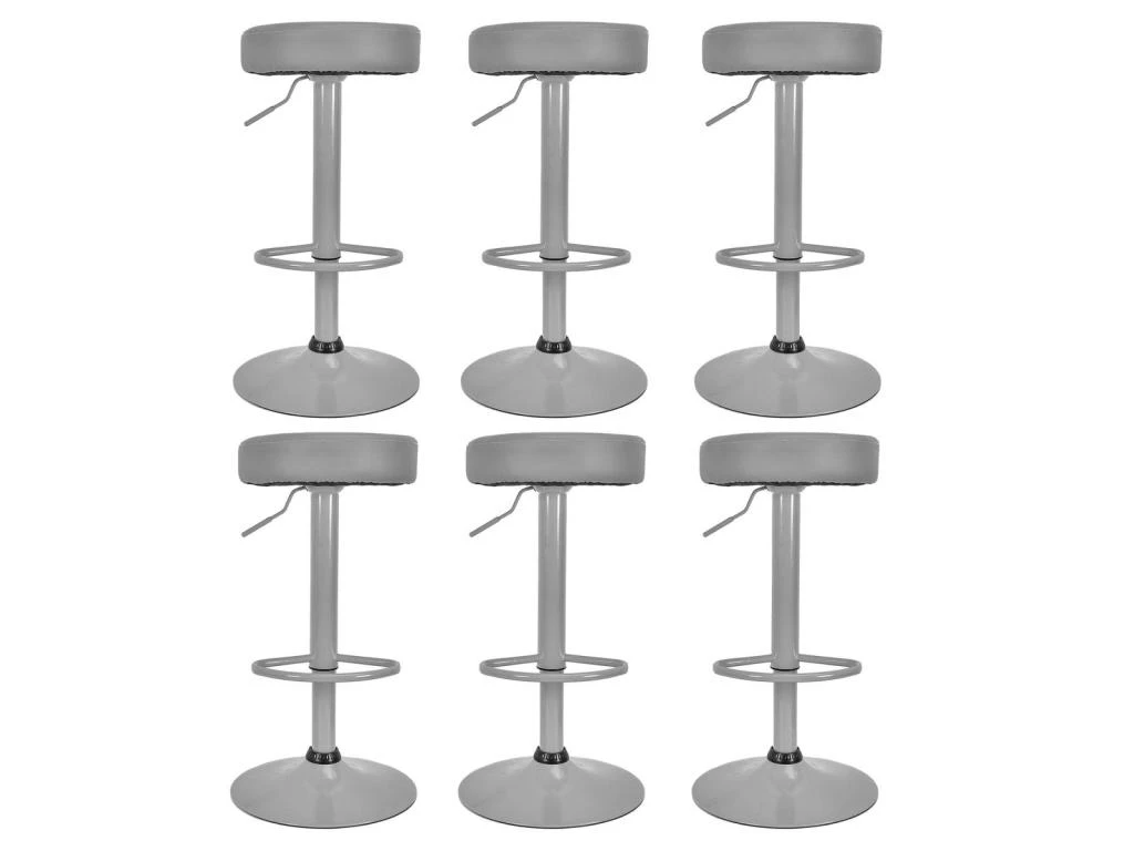 SMIDO - Lot De 6 Tabourets Réglables Simili Gris 3 SMIDO - Lot De 6 Tabourets Réglables Simili Gris