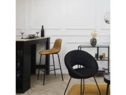 KONAE - Lot De 2 Tabourets De Bar En Velours Côtelé Ocre -Electroménager Soldes tabouret haut 19125369