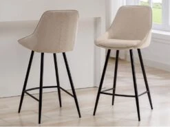Lot De 2 Tabourets De Bar En Velours Côtelé Et Métal Noir - Crème - MASURIE -Electroménager Soldes tabouret haut 19389367