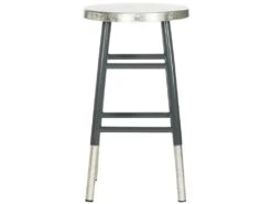 Tabouret De Bar & De Comptoir Fer Verre En Argent, 34 X 34 X 60
