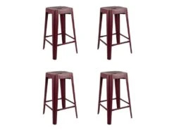 Lot De 4 Tabourets De Bar En Acier Rouge H69 Cm - MOTUS 1905