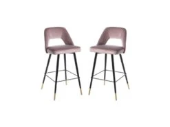 Duo De Tabourets De Bar Métal/Tissu Rose - YIZI