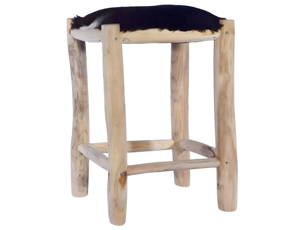 Tabouret De Bar Cuir De Chèvre Véritable Et Bois De Teck Massif 3 Tabouret De Bar Cuir De Chèvre Véritable Et Bois De Teck Massif