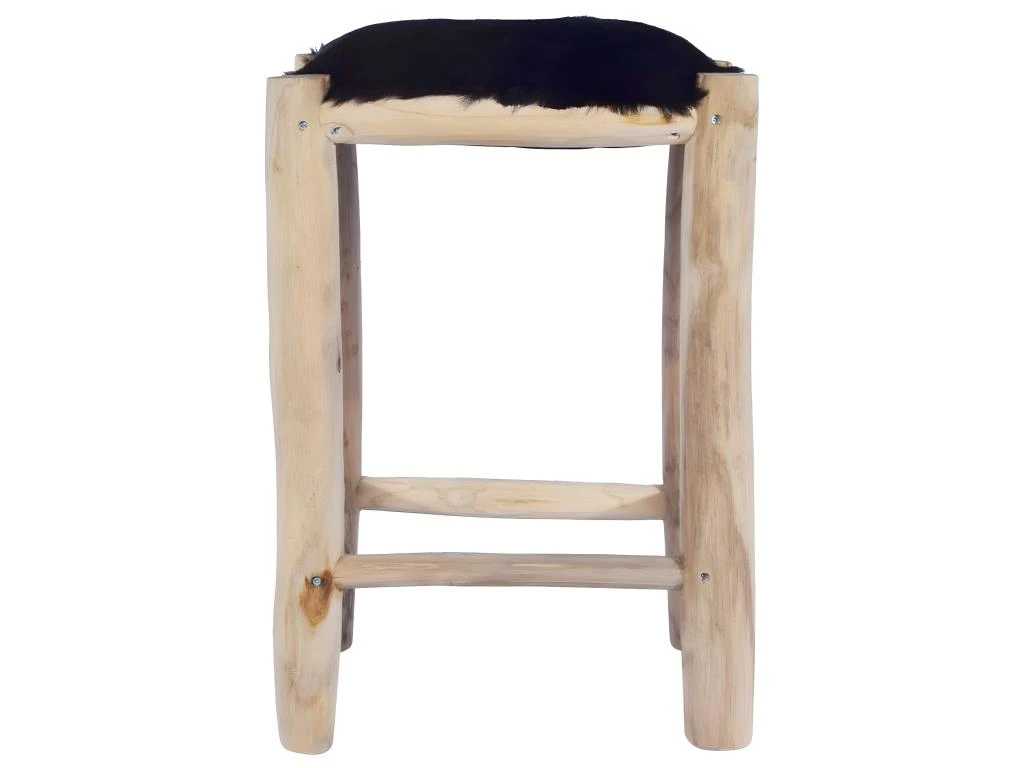 Tabouret De Bar Cuir De Chèvre Véritable Et Bois De Teck Massif 4 Tabouret De Bar Cuir De Chèvre Véritable Et Bois De Teck Massif – Image 2