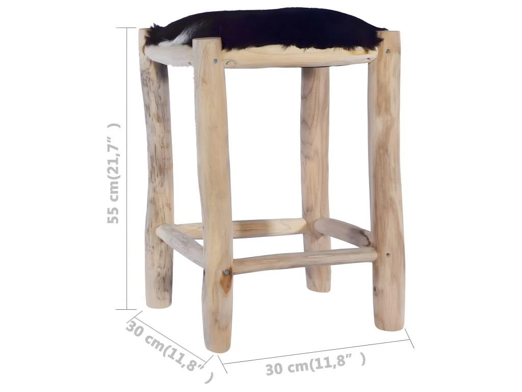 Tabouret De Bar Cuir De Chèvre Véritable Et Bois De Teck Massif 6 Tabouret De Bar Cuir De Chèvre Véritable Et Bois De Teck Massif – Image 4