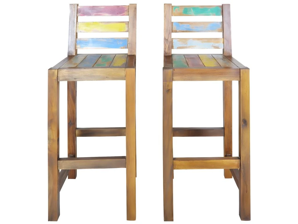 Tabourets De Bar Lot De 2 Bois Massif De Récupération 4 Tabourets De Bar Lot De 2 Bois Massif De Récupération – Image 2
