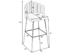 Lot De 2 Tabourets De Bar - Dossier En Forme De Pétale - Pieds Dorés - Velours - Gris -Electroménager Soldes tabouret haut 22137917