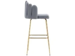 Lot De 2 Tabourets De Bar - Dossier En Forme De Pétale - Pieds Dorés - Velours - Gris -Electroménager Soldes tabouret haut 22137923